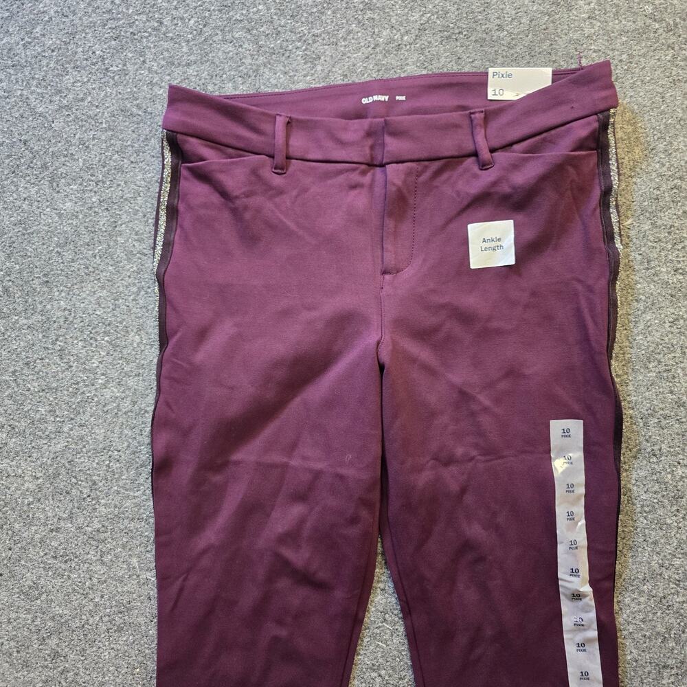 Old Navy Pants Women Size 10 Purple Stripe Straight Pixie Stretch Career Capsule - Picture 2 of 12